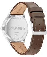 Calvin Klein Men's 3H Quartz Brown Leather Strap Watch 43mm