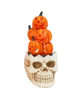 23" H Electric Lighted Magnesium Smoking Skull with Pumpkins on Top