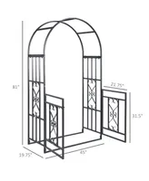 Outsunny 81" Metal Garden Arbor with Double Doors, Locking Gate, Climbing Vine Frame with Heart Motifs, Arch for Wedding, Bridal Party Decoration, Gre