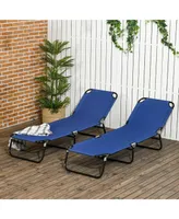 Outsunny Folding Chaise Lounge Pool Chairs, Reclining Back, Steel Frame & Breathable Mesh for Beach, Yard