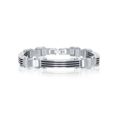 Men's Stainless Steel & Rubber Bar-Look Bracelet