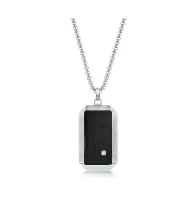Men's Stainless Steel Black & Silver Single Cz Dog Tag Necklace