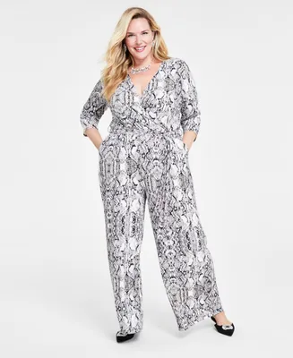 I.n.c. International Concepts Plus Size Animal-Print Surplice Jumpsuit, Created for Macy's