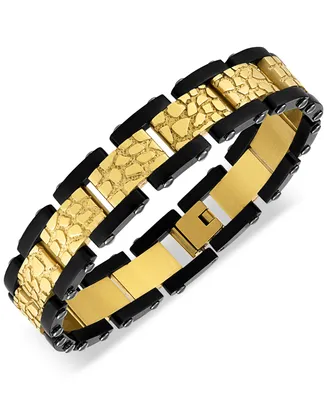 Esquire Men's Jewelry Nugget Link Bracelet in Gold-Tone & Black Ion-Plated Stainless Steel, Created for Macy's - Gold