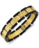 Esquire Men's Jewelry Nugget Link Bracelet in Gold-Tone & Black Ion-Plated Stainless Steel, Created for Macy's - Gold