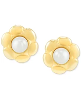 Children's Cultured Freshwater Button Pearl (2mm) Flower Stud Earrings in 14k Gold