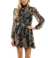 City Studios Juniors' Paisley-Print Fit & Flare Dress