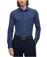 Boss by Hugo Men's Patterned Performance-Stretch Slim-Fit Dress Shirt