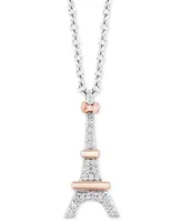 Enchanted Disney Fine Jewelry Diamond Accent Aristocats Eiffel Tower Pendant Necklace in Sterling Silver & 10k Rose Gold, 16" + 2" extender - Two