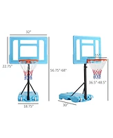 Soozier Poolside Basketball Hoop Stand, 36.5"-48.5" Height Adjustable Portable Hoop System w/ Clear Backboard & Fillable Base for Whole Family, Blue