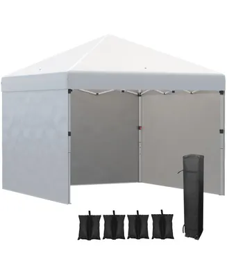 Outsunny 117" x 117" Pop Up Canopy Tent with 3 Sidewalls, Leg Weight Bags and Carry Bag, Height Adjustable Party Tent Event Shelter Gazebo for Garden,