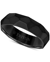 Triton Men's Faceted Brush Finish Wedding Band Titanium