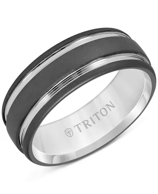 Triton Men's Two-Tone Sandblast Finish Wedding Band Black Tungsten Carbide