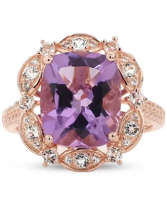 Pink Amethyst (4 ct. t.w.) & White Topaz (5/8 ct. t.w.) Halo Ring in Rose Gold-Plated Sterling Silver (Also in Sky Blue Topaz)