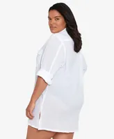 Lauren Ralph Plus Cotton Camp Shirt Cover-Up