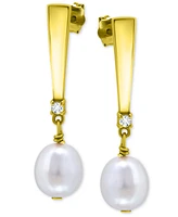 Giani Bernini Cultured Freshwater Oval Pearl (10 x 8mm) & Cubic Zirconia Drop Earrings, Created for Macy's