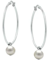 Giani Bernini Cultured Freshwater Pearl Wire Hoop Earrings in Sterling Silver (Also in Dyed Howlite & Onyx), Created for Macy's