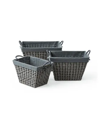 Baum 3 Piece Tapered Rectangular Storage Set in Open Weave with Ear Handles and Overlap Lift-Off Liner