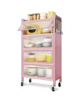 Mega Casa 56.2" Tall Kitchen Storage Cabinet, 5 Tier Pantry Cabinet, 4 Door Accent Cabinet, Pink