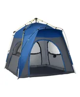 Outsunny Camping Tents 4 Person Pop Up Tent Quick Setup Automatic Hydraulic Family Travel Tent w/ Windows, Doors Carry Bag Included