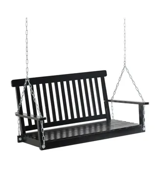 Outsunny 2-Seater Hanging Porch Swing Patio Swing Outdoor Swing Bench with Chains for Garden, Yard, Deck & Balcony, 440lbs Weight Capacity, Black