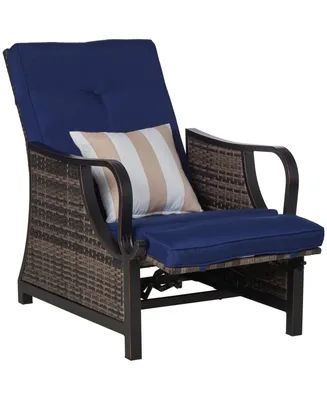 Outsunny Adjustable Outdoor Lounge Chair, Recliner, Metal Frame, Soft Cushions, Throw Pillow, Pe Plastic Rattan Furniture, Armrests, Supports 350lbs.