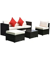 Outsunny 6-Piece Outdoor Patio Rat Wicker Furniture Sofa Set w/ Cushion