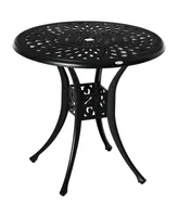 Outsunny 30" Round Patio Dining Table with Umbrella Hole, Antique Cast Aluminum Outdoor Bistro Table Only, Black