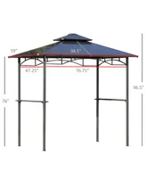 Outsunny 8' x 5' Barbecue Grill Gazebo Tent, Outdoor Bbq Canopy with Side Shelves, and Double Layer Pc Roof, Blue