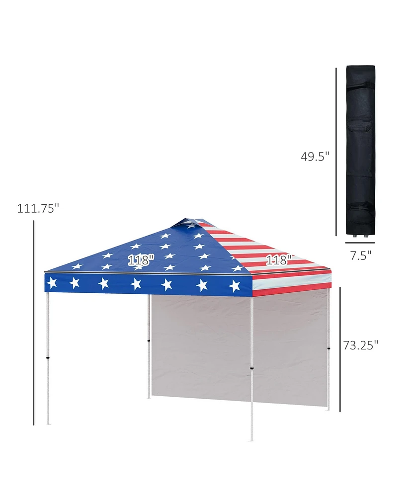Outsunny 10' Pop-Up Canopy Party Tent with 1 Sidewall, Rolling Carry Bag on Wheels, Adjustable Height, Folding Outdoor Shelter