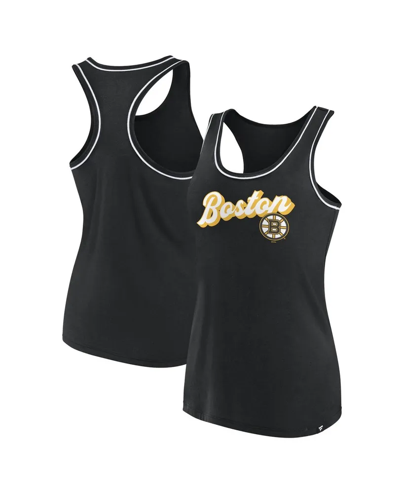 Women's Fanatics Black Boston Bruins Wordmark Logo Racerback Scoop Neck Tank Top