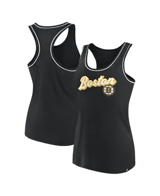 Women's Fanatics Black Boston Bruins Wordmark Logo Racerback Scoop Neck Tank Top