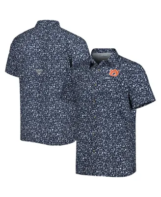 Men's Columbia Navy Auburn Tigers Super Slack Tide Omni-Shade Team Button-Up Shirt
