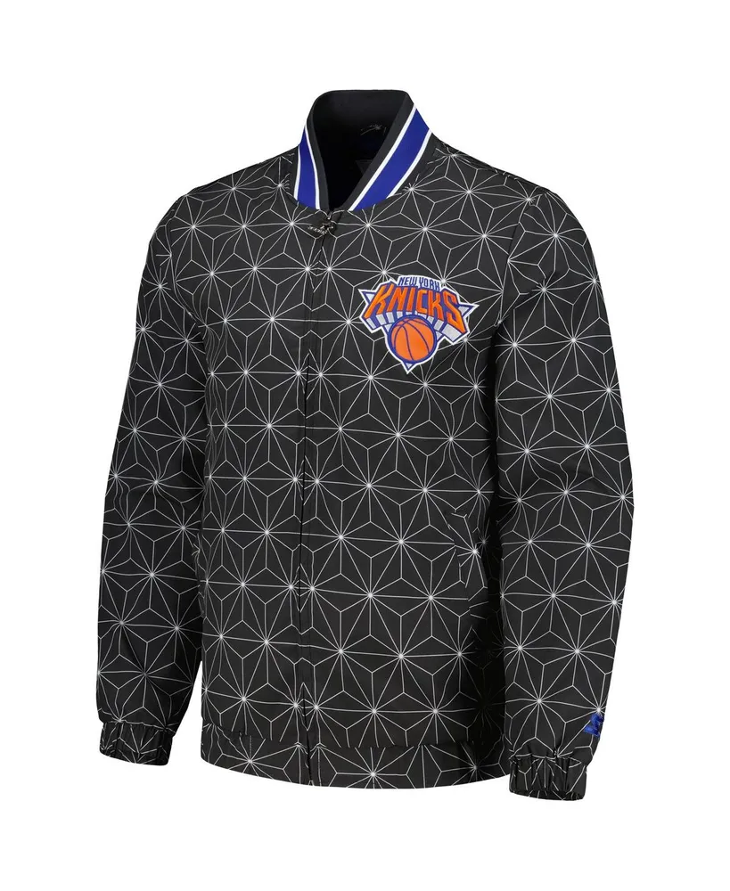 Men's Starter Black New York Knicks In-Field Play Fashion Satin Full-Zip Varsity Jacket