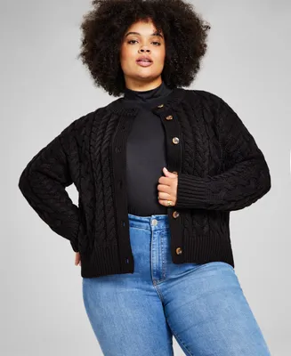 And Now This Trendy Plus Size Cable-Knit Crewneck Cardigan