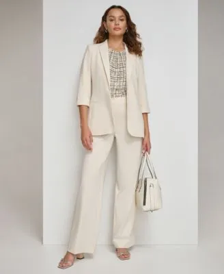 Calvin Klein Womens Open Front 3 4 Sleeve Blazer Printed Sleeveless Pleat Neck Top Mid Rise Wide Leg Pants