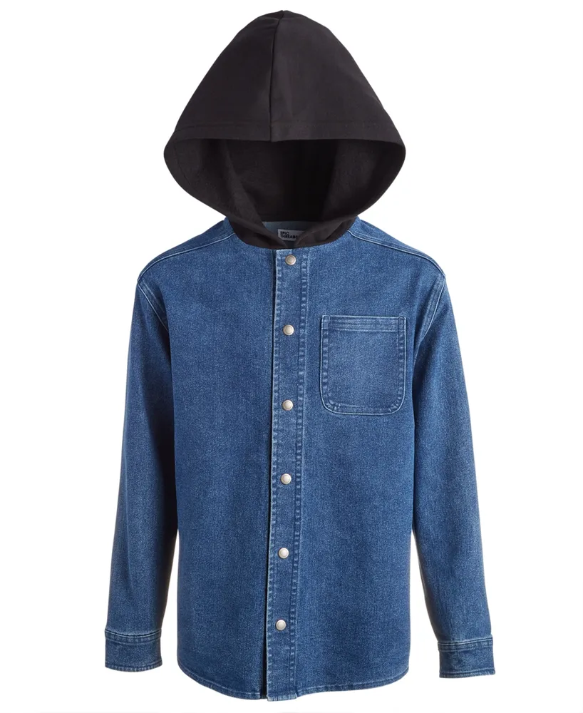 Epic Threads Big Boys Hooded Denim Shacket Top, Created for Macy's