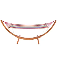 Outsunny Wooden Curved Arc Hammock Stand with Cotton Hammock Outdoor Patio Swing Multicolor - Multi