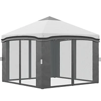 Outsunny 10' x 10' Pop Up Canopy Foldable Party Tent with Nettings, Gray