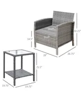 Outsunny Patio Porch Furniture Set 3 Piece Pe Rattan Wicker Chairs with 2