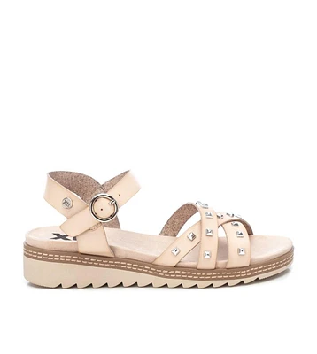 Xti Women's Flat Sandals With Silver Studs By Beige