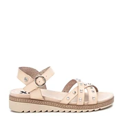 Women's Flat Sandals With Silver Studs By Xti, Beige