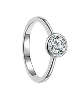 Rachel Glauber Ra White Gold Plated with Cubic ZIrconia Modern Bezel Promise Engagement Ring