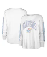 Women's '47 Brand White Kansas Jayhawks Statement Soa 3-Hit Long Sleeve T-shirt