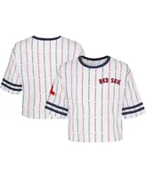 Big Girls White Boston Red Sox Ball Striped T-shirt