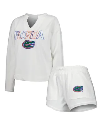 Women's Concepts Sport White Florida Gators Sunray Notch Neck Long Sleeve T-shirt and Shorts Set