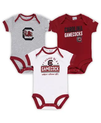 Infant Boys and Girls Champion Garnet, Heather Gray South Carolina Gamecocks I Wanna Be Three-Pack Bodysuit Set