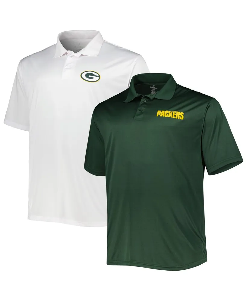 Men's Fanatics Green and White Green Bay Packers Big and Tall Solid Two-Pack Polo Shirt Set