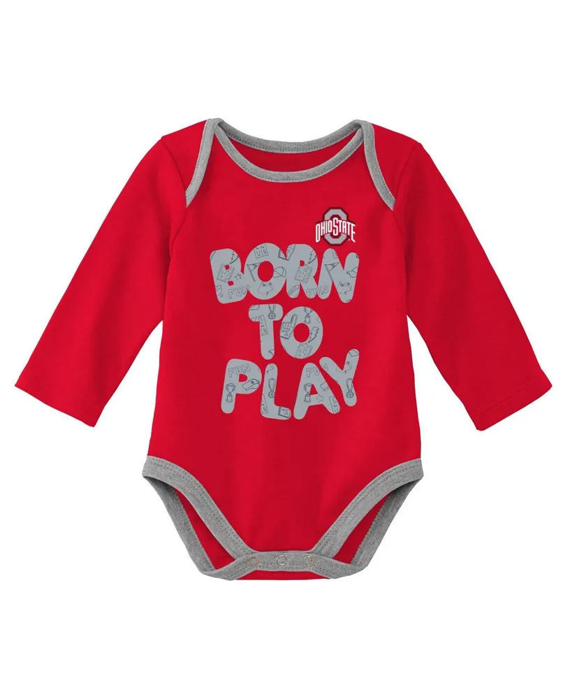 Newborn and Infant Boys Girls Scarlet, Heather Gray Ohio State Buckeyes Born To Win Two-Pack Long Sleeve Bodysuit Set