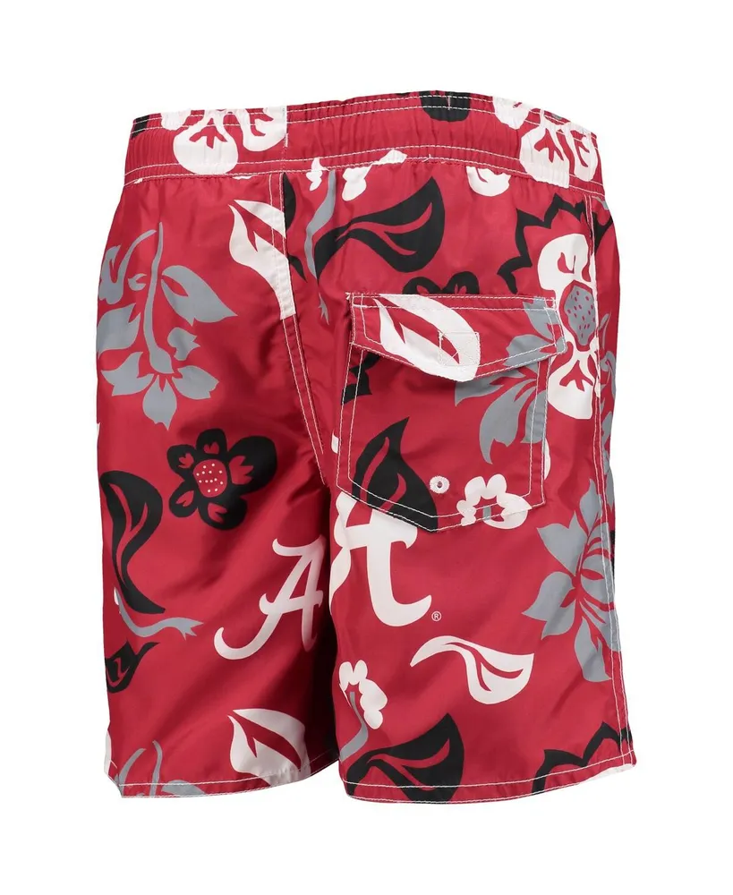 Big Boys Wes & Willy Crimson Alabama Tide Floral Volley Swim Trunks